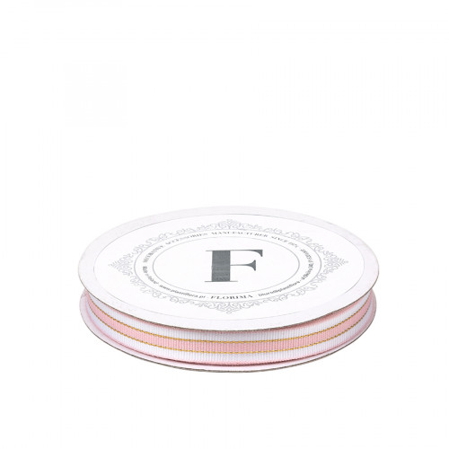 Woven ribbon fine chain white/pink/gold 1.2cm/10y (225503)