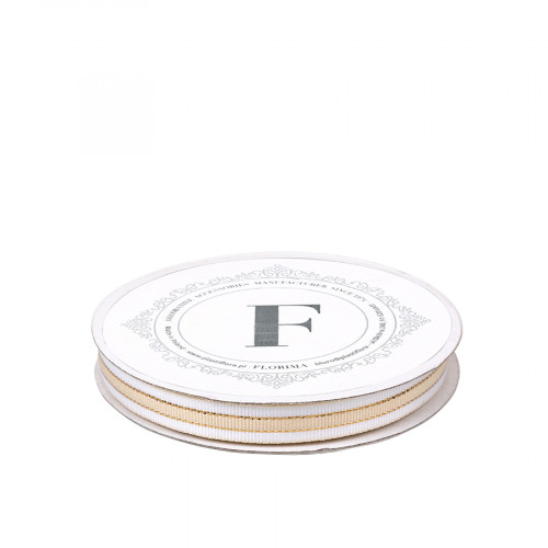 Woven ribbon fine chain white/cream/gold 1.2cm/10y (225503)
