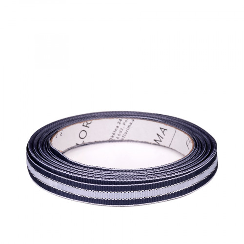 Woven ribbon fine chain white/navy blue 1.2cm/10y (225503)