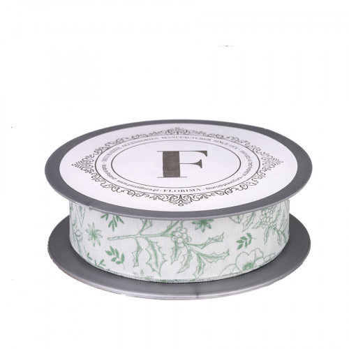 Cream/graphite holly ribbon 2.8cm/10m (225561)