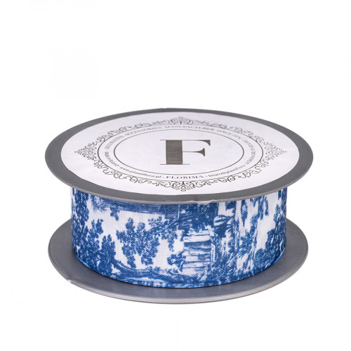 Toile de Jouy ribbon navy blue/white 3.8cm/10m (225558)