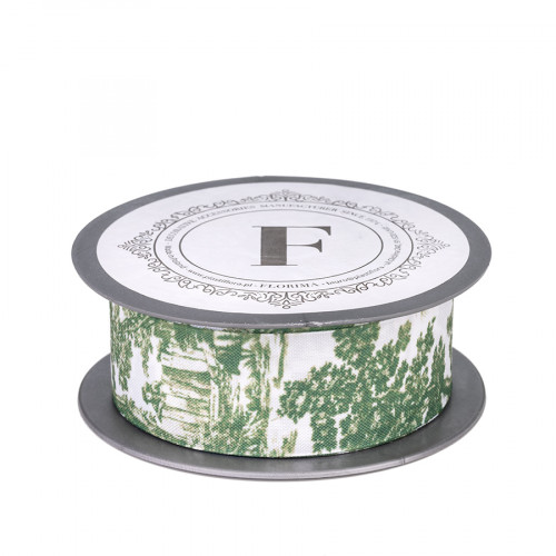 Toile de Jouy ribbon olive/white 3.8cm/10m (225558)