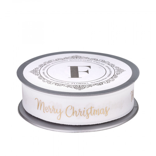 Merry Christmas ribbon white/gold 2,5cm/10m (225521)
