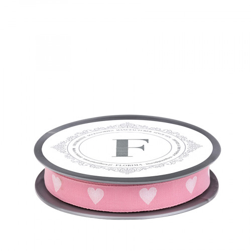 Hearts ribbon pink/white 1.5cm/10m (225459)